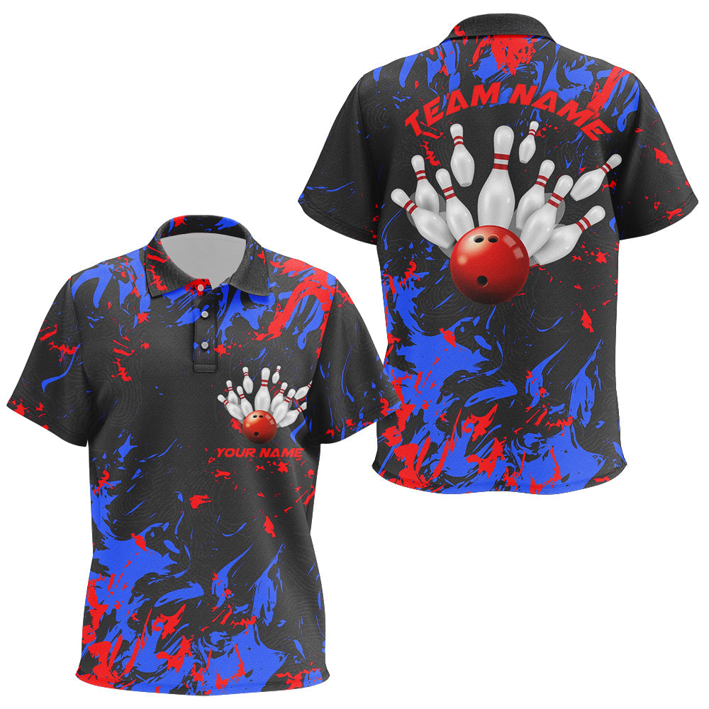 Blue And Red Camo Bowling Team Shirts Custom Kid Polo Shirts Bowling League Shirts IPHW5363