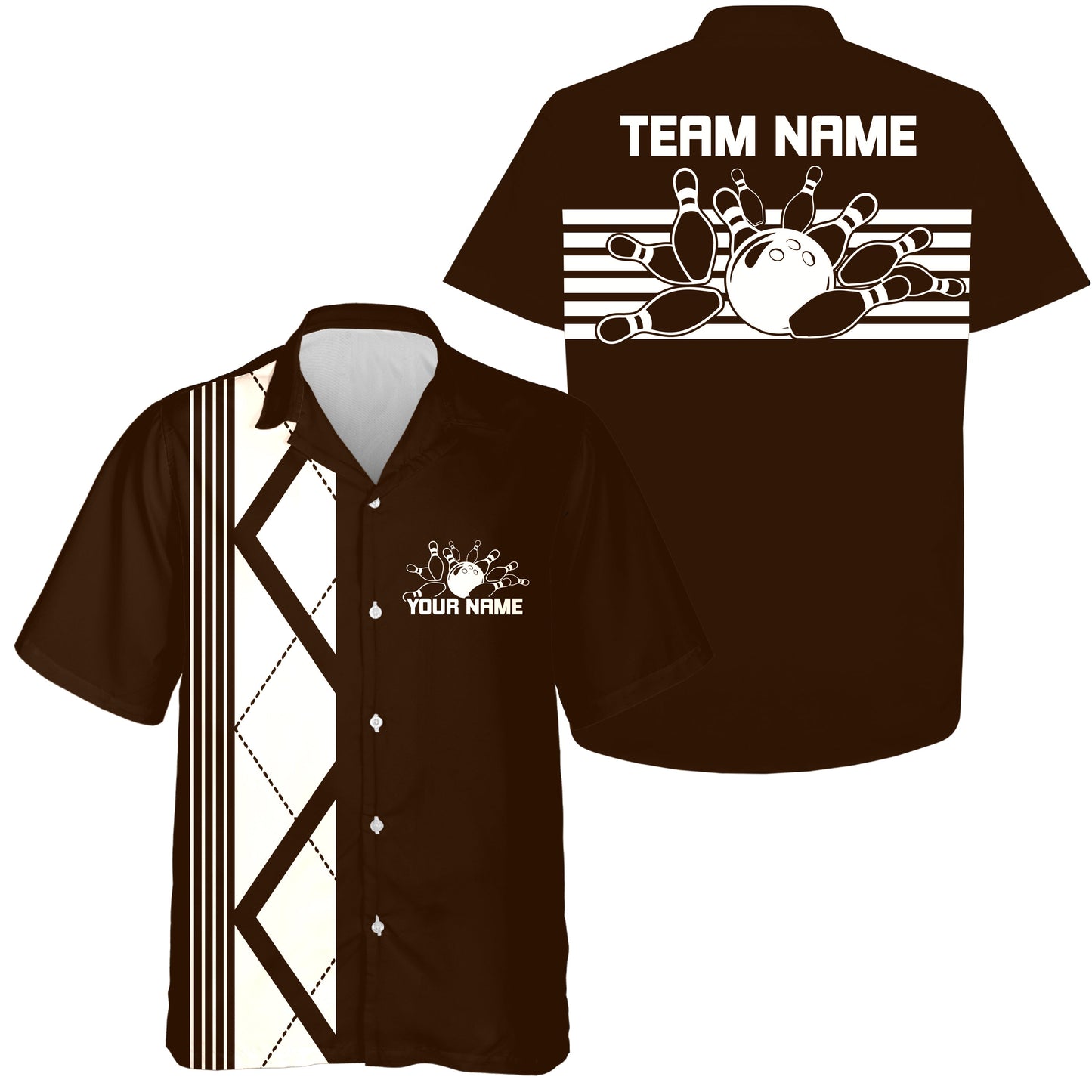 Custom Retro Bowling Button Up Shirt , Vintage Striped Bowling Team Hawaiian Shirt IPHW10071