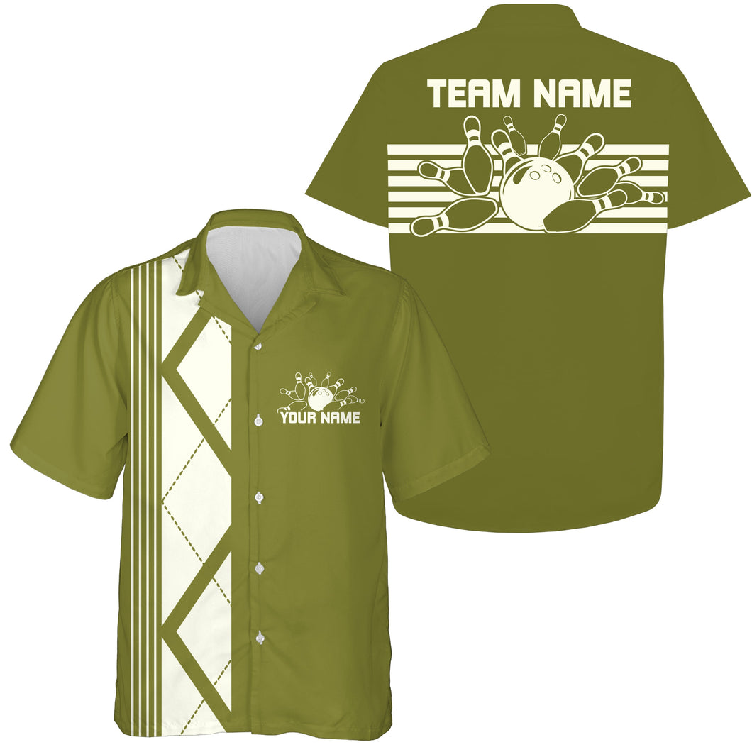 Custom Retro Bowling Button Up Shirt , Vintage Striped Bowling Team Hawaiian Shirt IPHW10071