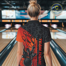 Load image into Gallery viewer, Custom Black And Red Orange Flame Bowling Women Quarter-Zip Shirt, Bowling Pattern Shirt IPHW9271