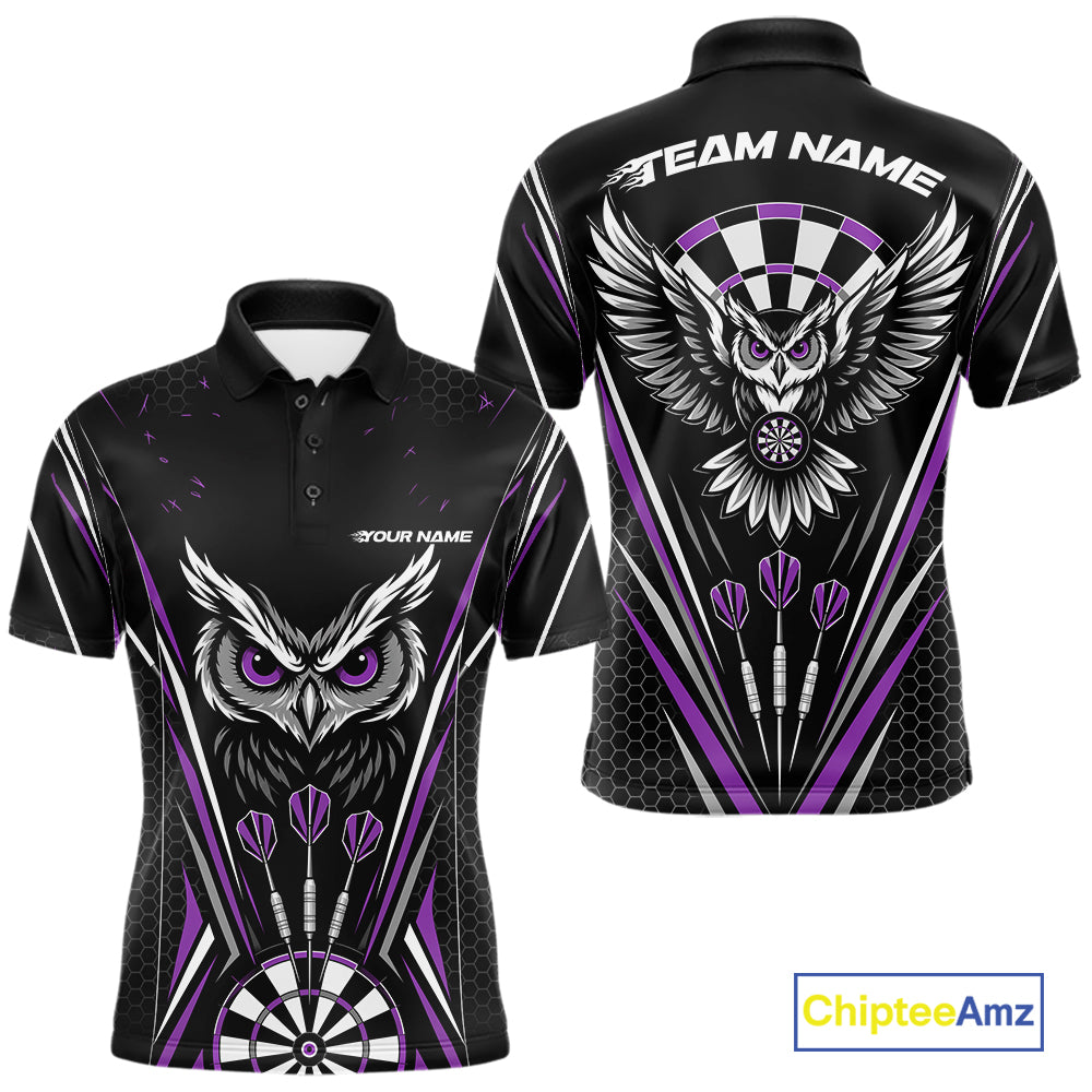 Custom Black And Purple Owl Darts Polo Shirts For Men, Darts Team Jerseys IPHW11724