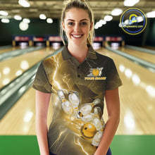Load image into Gallery viewer, Custom Yellow Thunder Lightning Bowling Polo Shirts For Women, Bowling League Shirt IPHW9795