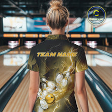 Load image into Gallery viewer, Custom Yellow Thunder Lightning Bowling Polo Shirts For Women, Bowling League Shirt IPHW9795