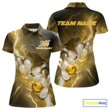 Load image into Gallery viewer, Custom Yellow Thunder Lightning Bowling Polo Shirts For Women, Bowling League Shirt IPHW9795