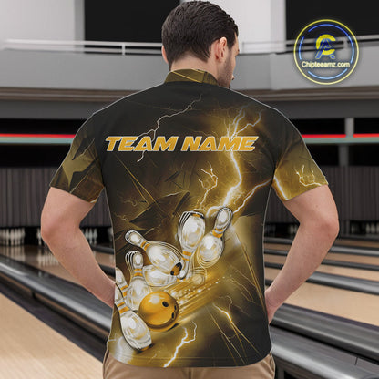 Custom Yellow Thunder Lightning Bowling Quarter-Zip Shirts For Men, Bowling League Shirt IPHW9795