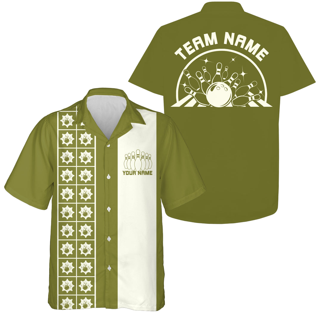 Custom Retro Style Bowling Button Up Shirt, Vintage Bowling Hawaiian Team Shirt IPHW10080