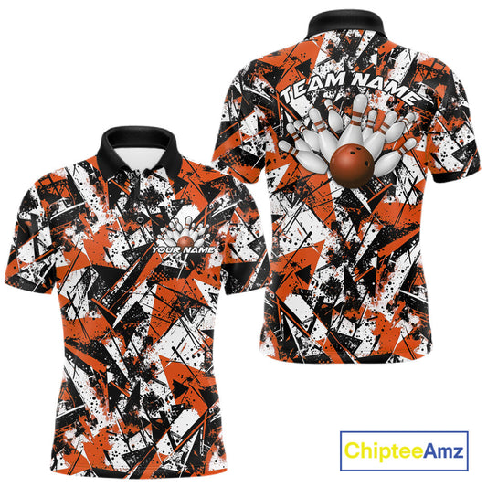 Custom Graffity Orange Camo Bowling Team Men Polo Shirts, Camouflage Bowling Jerseys IPHW10216