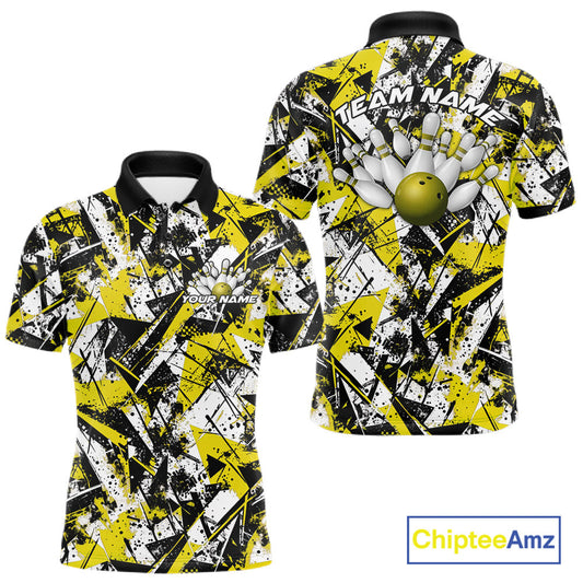 Custom Graffity Yellow Camo Bowling Team Men Polo Shirts, Camouflage Bowling Jerseys IPHW10217