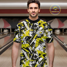 Load image into Gallery viewer, Custom Graffity Yellow Camo Bowling Team Men Quarter-Zip Shirts, Camouflage Bowling Jerseys IPHW10217