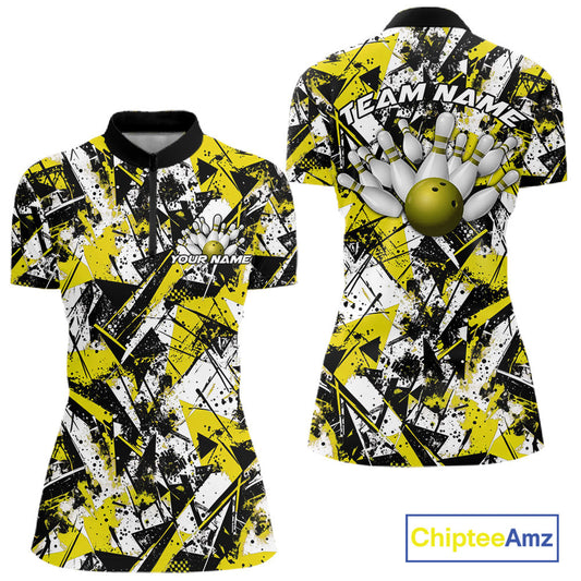 Custom Graffity Yellow Camo Bowling Team Women Shirts, Camouflage Bowling Jerseys IPHW10217