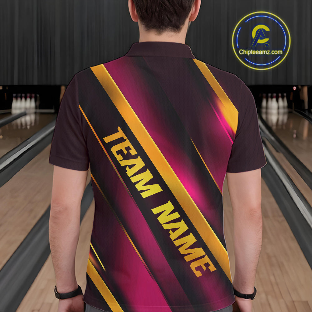 Custom Pink And Gold Bowling Tournament Shirts For Men And Women With Name, Bowler Outfit IPHW10646