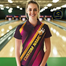 Load image into Gallery viewer, Custom Pink And Gold Bowling Tournament Shirts For Women With Name, Bowler Outfit IPHW10646