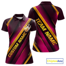 Load image into Gallery viewer, Custom Pink And Gold Bowling Tournament Shirts For Women With Name, Bowler Outfit IPHW10646