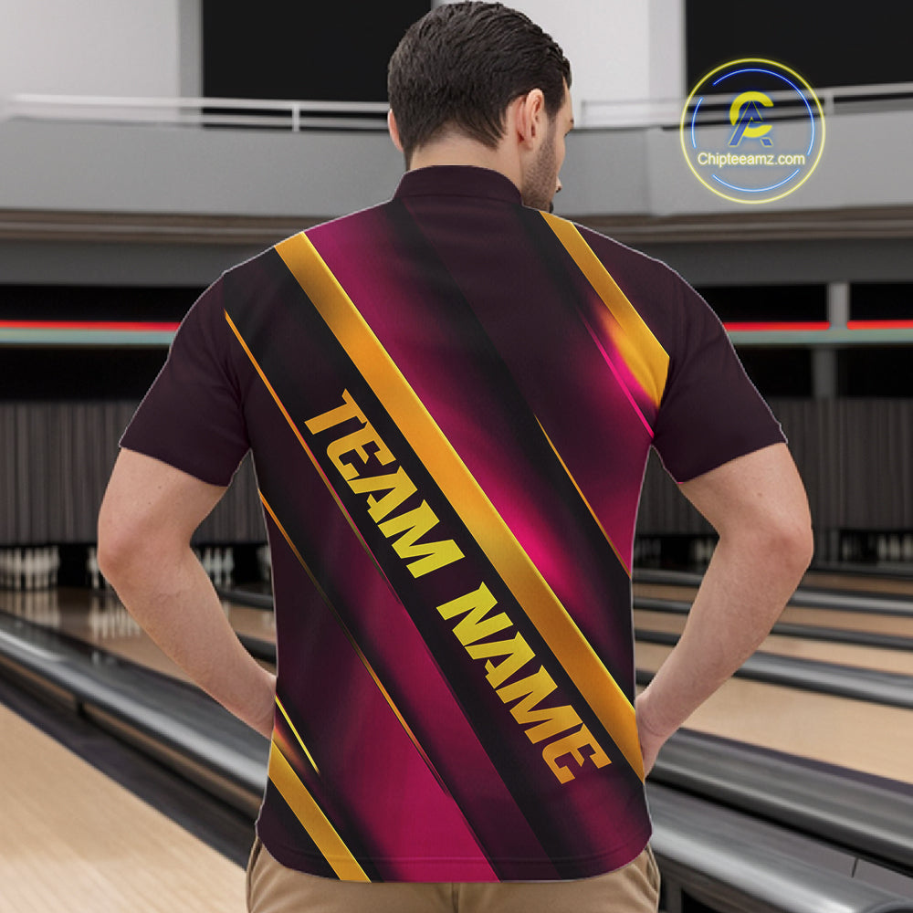 Custom Pink And Gold Bowling Tournament Shirts For Men And Women With Name, Bowler Outfit IPHW10646