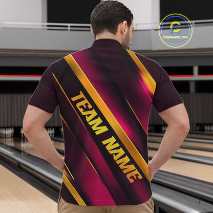 Custom Pink And Gold Bowling Tournament Shirts For Men And Women With Name, Bowler Outfit IPHW10646