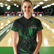 Load image into Gallery viewer, Custom Green Patrotic Flame Bowling Women Quarter-Zip Shirt, US Flag Bowling Team Jersey IPHW11164