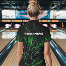 Load image into Gallery viewer, Custom Green Patrotic Flame Bowling Women Quarter-Zip Shirt, US Flag Bowling Team Jersey IPHW11164