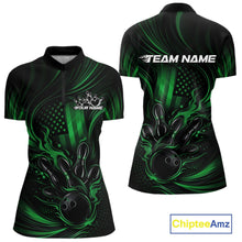 Load image into Gallery viewer, Custom Green Patrotic Flame Bowling Women Quarter-Zip Shirt, US Flag Bowling Team Jersey IPHW11164