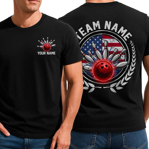 Custom Bowling T-Shirts For Men, American Flag Patriotic US Bowling Team Outfit IPHW9069