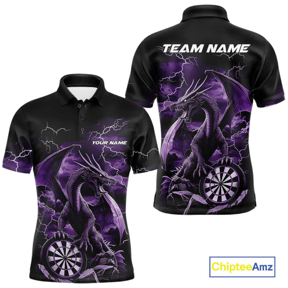 Custom Purple Lightning Dragon Darts Men Polo Shirts, Dragon Darts Team Jersey IPHW10383