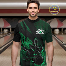 Load image into Gallery viewer, Custom Black And Green Flame Bowling Quarter-Zip Shirt For Men, Bowling Team Tournament Jersey IPHW11184