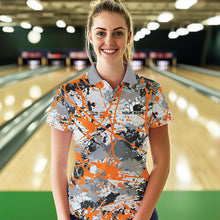 Load image into Gallery viewer, Custom Orange Splatter Bowling Team Polo Shirts For Women, Bowling Tournament Shirts IPHW8310