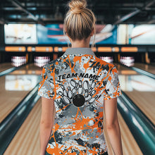 Load image into Gallery viewer, Custom Orange Splatter Bowling Team Polo Shirts For Women, Bowling Tournament Shirts IPHW8310
