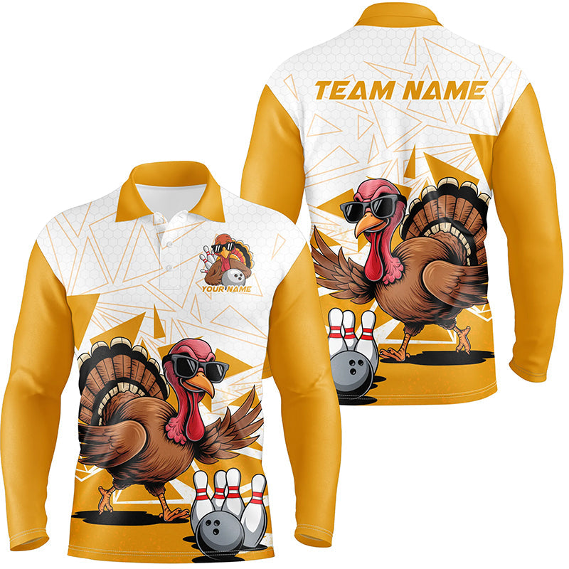White And Yellow Custom Funny Turkey Bowling Shirts For Men, Thanksgiving Bowling Team Jerseys IPHW7875