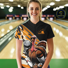 Load image into Gallery viewer, Black And Yellow Camo Custom Funny Turkey Ladies Bowling Shirts, Thanksgiving Bowling IPHW7881