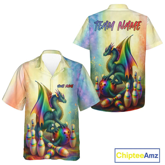 Custom Colorful Rainbow Colors Dragon Bowling Team Shirts, Dragon Bowling League Shirt IPHW10233