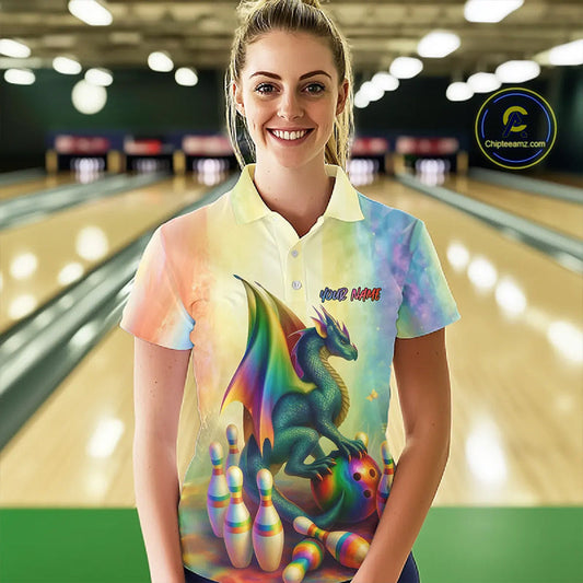 Custom Colorful Rainbow Colors Dragon Bowling Team Shirts, Dragon Bowling League Shirt IPHW10233