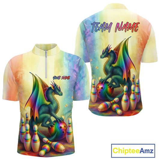 Custom Colorful Rainbow Colors Dragon Bowling Team Shirts, Dragon Bowling League Shirt IPHW10233