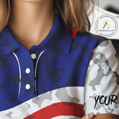 USA flag camo golf outfits funny skull golf polo shirts for Women custom patriotic golf shirts ladies NQS11400