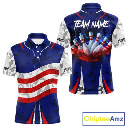 Camo American flag bowling jersey custom bowling polo, 1/4 zip shirts for men, bowling league shirts NQS11401