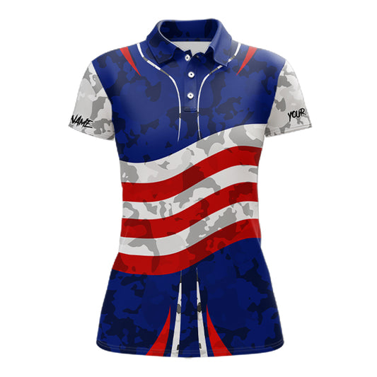 Camo American flag bowling jersey custom Women bowling polo, 1/4 zip shirts, bowling league shirts NQS11401