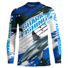 Load image into Gallery viewer, Blacktip Shark Fishing Custom Long Sleeve Performance Shirts, Shark Fishing Apparel | Blue Camo IPHW6289