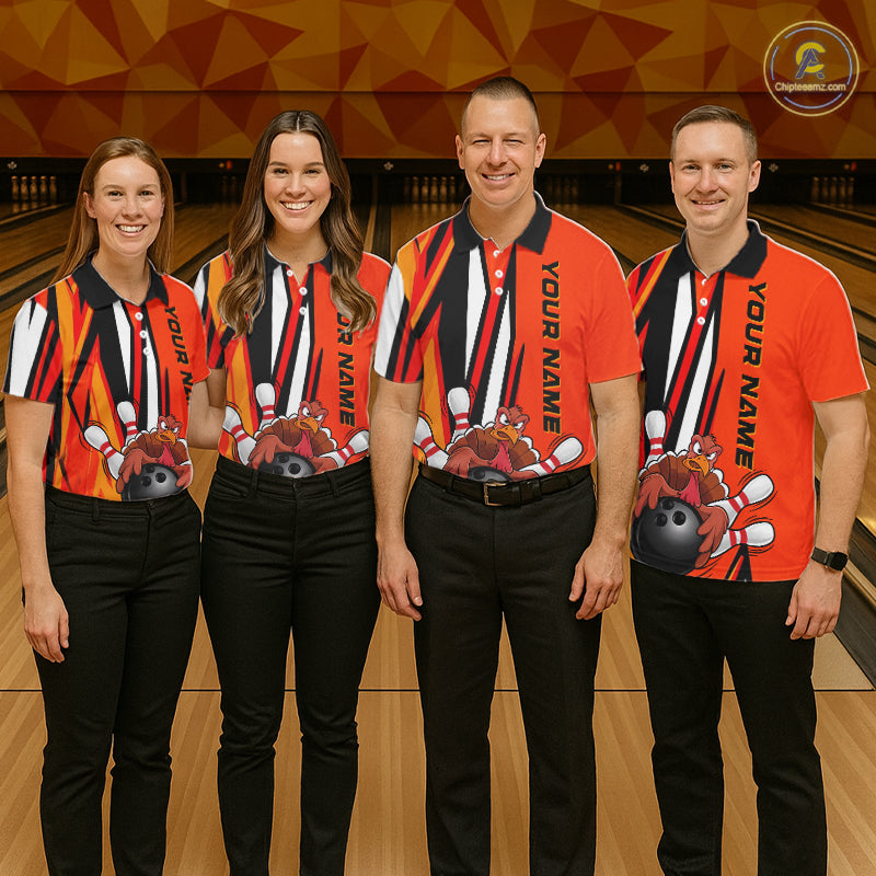 Custom Funny Turkey Bowling Shirts For Men, Orange Thanksgiving Bowling Shirt Team Uniform IPHW7659
