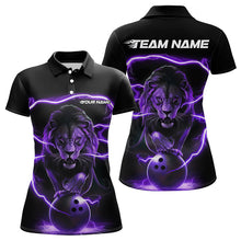 Load image into Gallery viewer, Custom Black And Purple Thunder Lightning Lion Bowling Polo Shirts For Women, Team Uniform IPHW8802