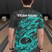 Load image into Gallery viewer, Custom Black And Blue Tribal Polynesian Bowling Team Men Polo Shirts, Niho Mano Bowling Shirt IPHW8813