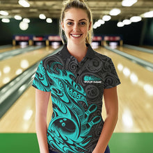 Load image into Gallery viewer, Custom Black And Blue Tribal Polynesian Bowling Team Women Polo Shirts, Bowlers Outfits IPHW8813
