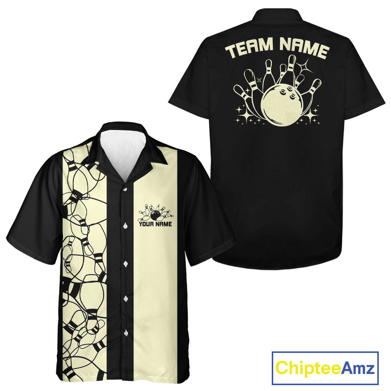 Custom Bowling Pin Pattern Vintage Bowling Team Shirt, 50S Retro Bowlers Outfit IPHW10087