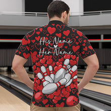 Load image into Gallery viewer, Black And Red Heart Theme Custom Valentines Bowling Quarter-Zip Shirt For Men, Couple Bowling Shirt IPHW8336