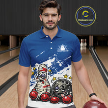 Load image into Gallery viewer, Custom Funny Boxing Bowling Men Polo Shirt, Blue Grunge Bowling Team Tournament Jersey IPHW11221