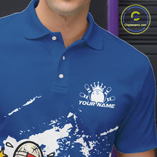 Load image into Gallery viewer, Custom Funny Boxing Bowling Men Polo Shirt, Blue Grunge Bowling Team Tournament Jersey IPHW11221