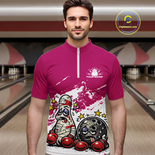 Load image into Gallery viewer, Custom Funny Boxing Bowling Men Quarter-Zip Shirt, Pink Grunge Bowling Team Tournament Jersey IPHW11223