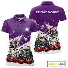 Load image into Gallery viewer, Custom Funny Boxing Bowling Women Polo Shirt, Purpe Grunge Bowling Team Tournament Jersey IPHW11224
