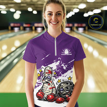 Load image into Gallery viewer, Custom Funny Boxing Bowling Women Quarter-Zip Shirt, Purpe Grunge Bowling Team Jersey IPHW11224