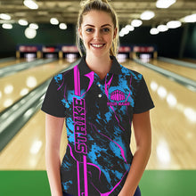 Load image into Gallery viewer, Custom Blue And Pink Strike Bowling Shirts Women Polo Camo Bowling Team Jerseys IPHW5387
