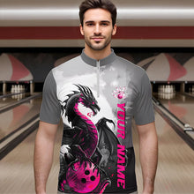 Load image into Gallery viewer, Black And Pink Custom Dragon Bowling Quarter-Zip Shirts For Men, Dragon Bowling Team Shirts IPHW8818