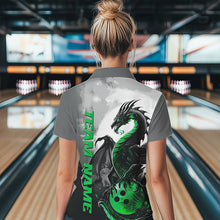 Load image into Gallery viewer, Black And Green Custom Dragon Bowling Polo Shirts For Women, Dragon Bowling Team Shirts IPHW8821